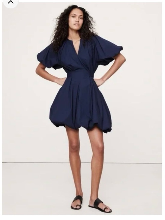 Banana Republic Dresses & Skirts - Banana Republic Navy Poplin Puff-Sleeve Mini Dress Sz Medium